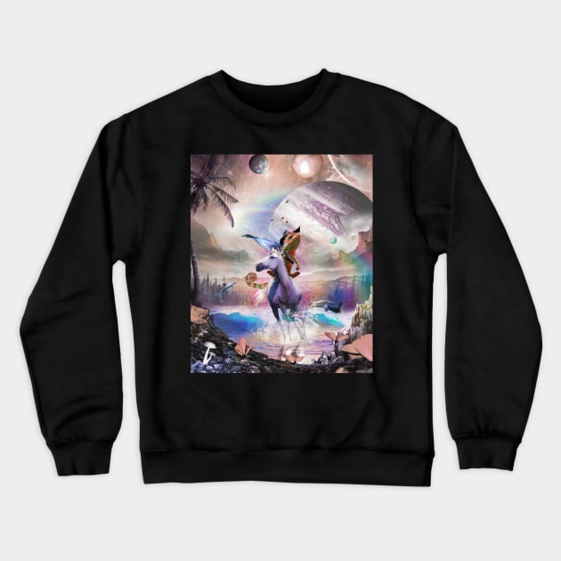 Cowboy Chameleon Lizard Riding Unicorn Beach Space Cute Crewneck Sweatshirt by Random Galaxy